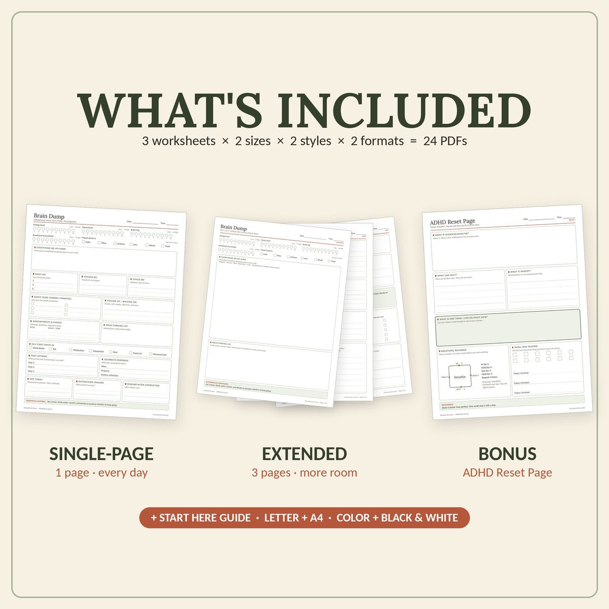 ADHD Brain Dump Printable Worksheet & Planner: Fillable PDF, Letter + A4