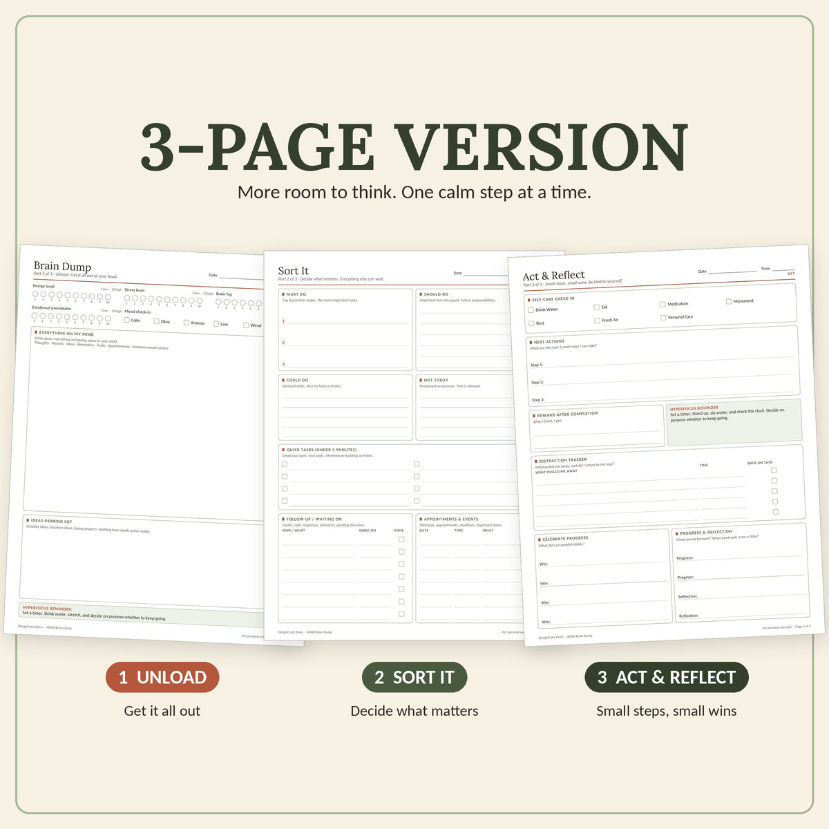 ADHD Brain Dump Printable Worksheet & Planner: Fillable PDF, Letter + A4
