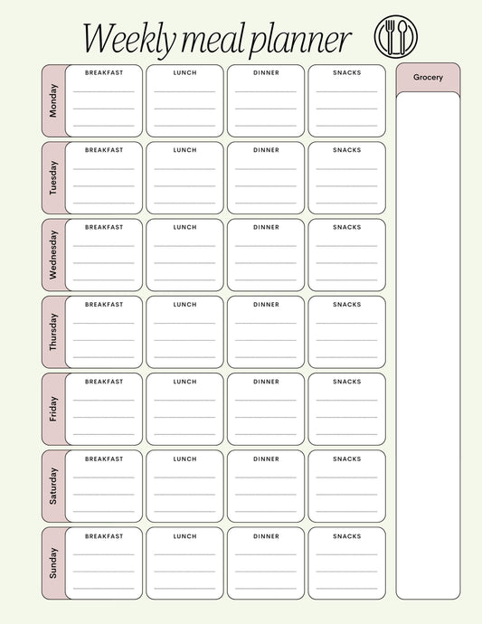 Weekly Printable Meal Planner with Grocery List | Food Diary | Healthy Eating Motivation