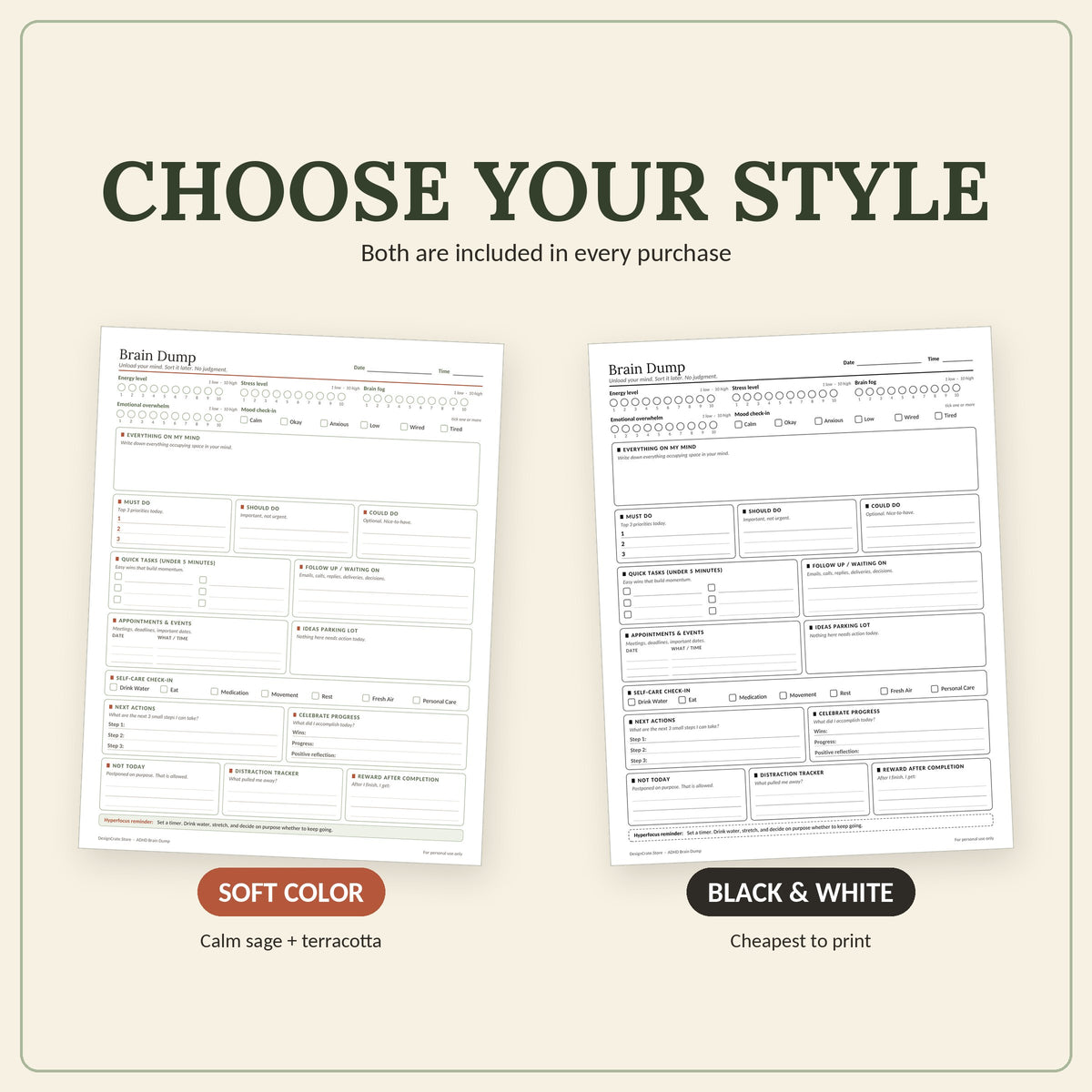 ADHD Brain Dump Printable Worksheet & Planner: Fillable PDF, Letter + A4