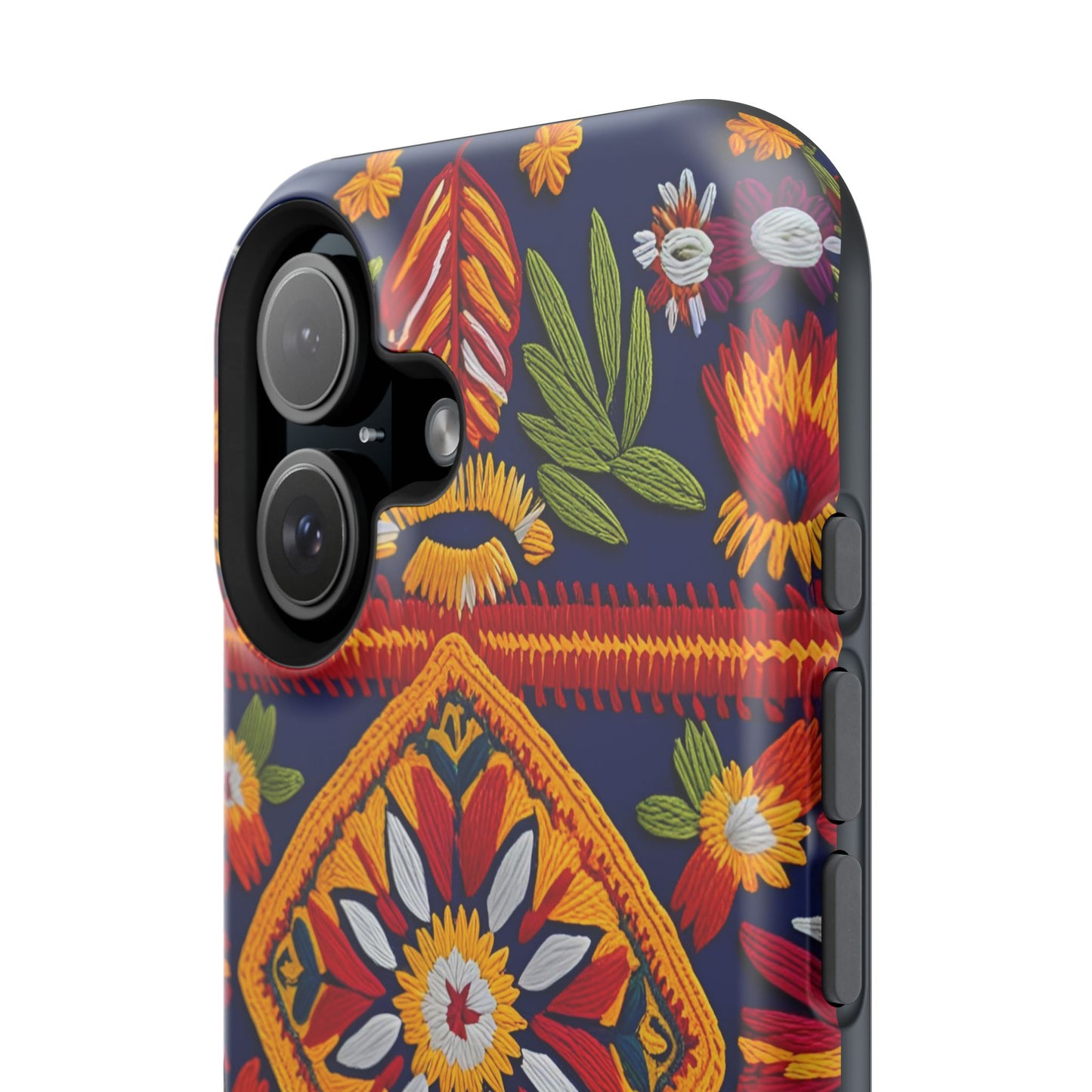 MagSafe Tough Phone Case, Magnetic 3D Floral Embroidery Design Phone Cover, Traditional Mexican Folk Art, Vibrant Heritage-Inspired Cover