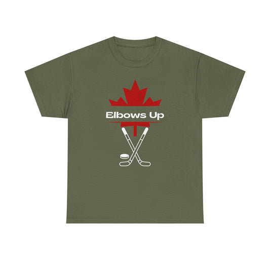 Elbows Up Canada Patriotic T-Shirt – Canadian Pride Unisex Cotton Tee, Maple Leaf Graphic, 5.3 oz 100% Cotton