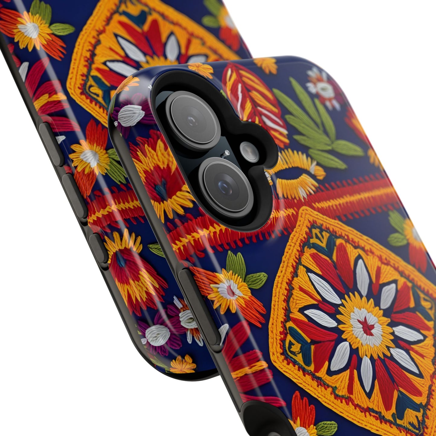 MagSafe Tough Phone Case, Magnetic 3D Floral Embroidery Design Phone Cover, Traditional Mexican Folk Art, Vibrant Heritage-Inspired Cover
