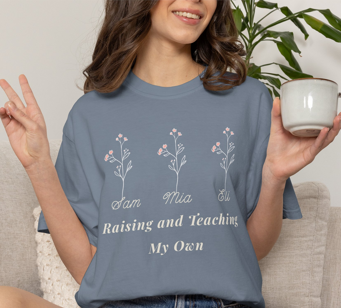 Raising and Teaching My Own Shirt — Personalized Wildflower Tee with Kids' Names, Comfort Colors 1717