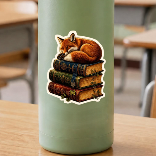 Bookish Fox Sticker | Woodland Fantasy Laptop Sticker | Book Lover Gift | Furry Fox Decal | Water Bottle & Journal Sticker