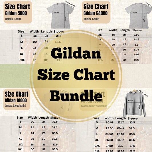 Gildan Size Chart Bundle, Gildan 5000 Size Chart, Gildan 64000 Size Chart, Gildan 18500 Size Chart, Gildan 18000 Size Chart, Gildan Mockups