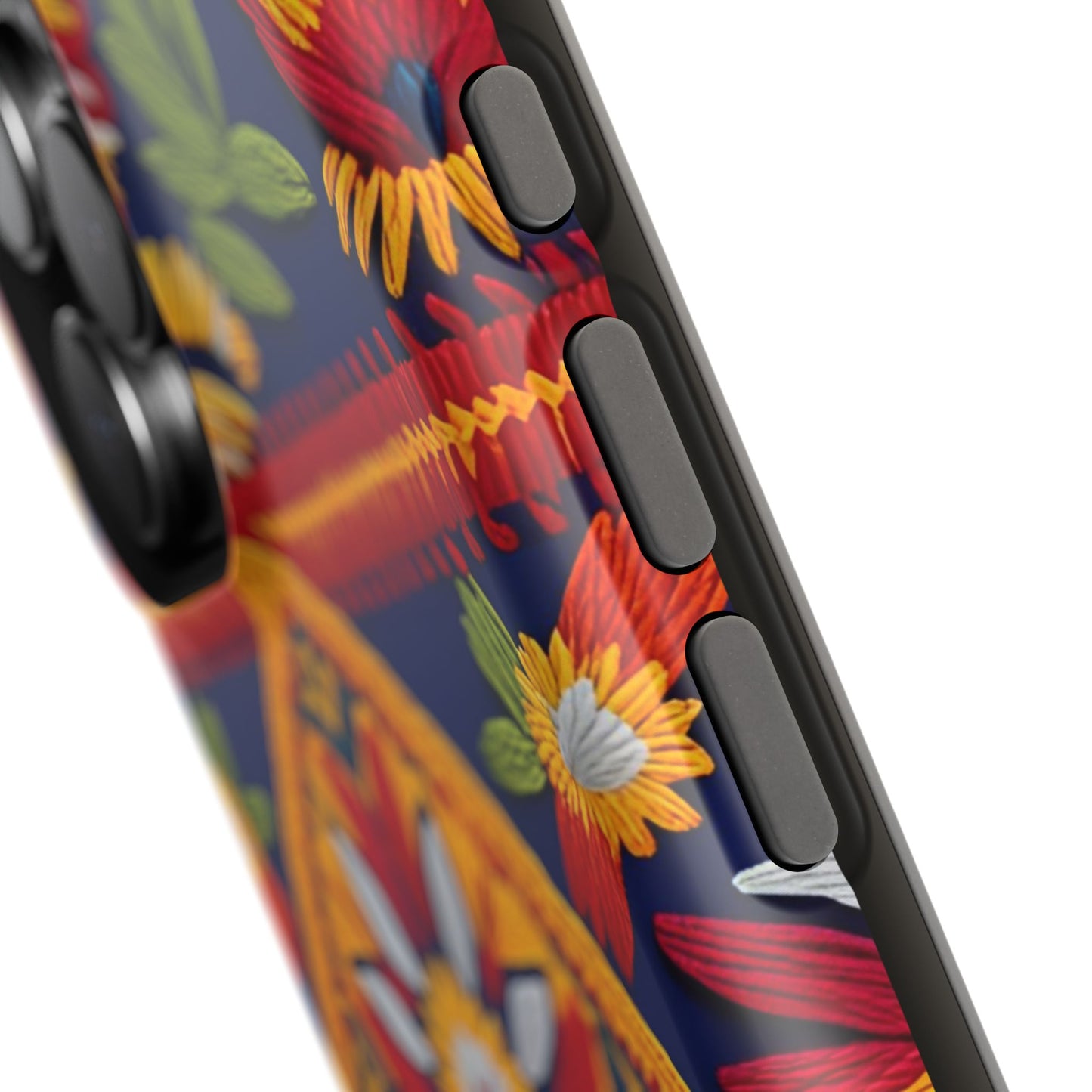 MagSafe Tough Phone Case, Magnetic 3D Floral Embroidery Design Phone Cover, Traditional Mexican Folk Art, Vibrant Heritage-Inspired Cover