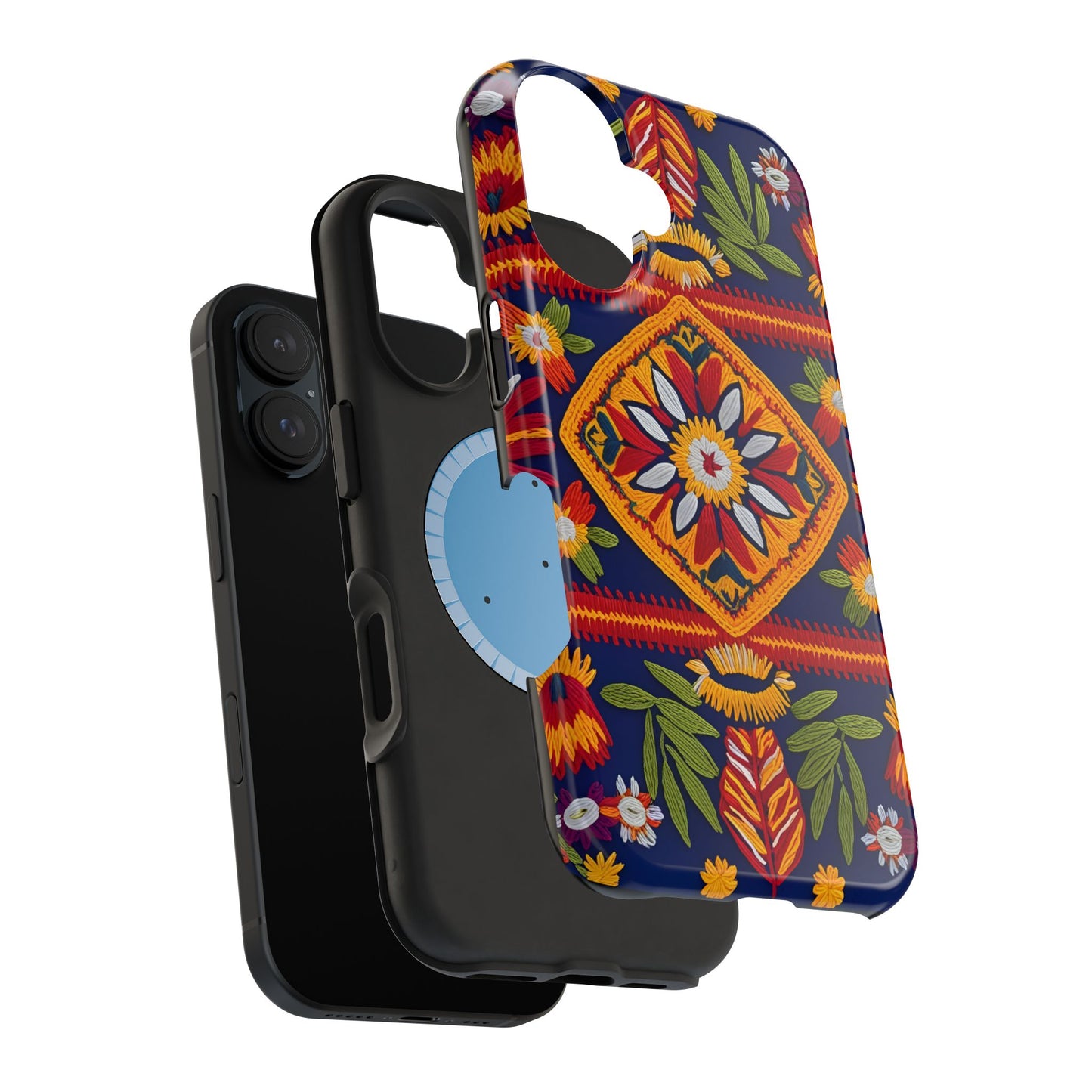 MagSafe Tough Phone Case, Magnetic 3D Floral Embroidery Design Phone Cover, Traditional Mexican Folk Art, Vibrant Heritage-Inspired Cover