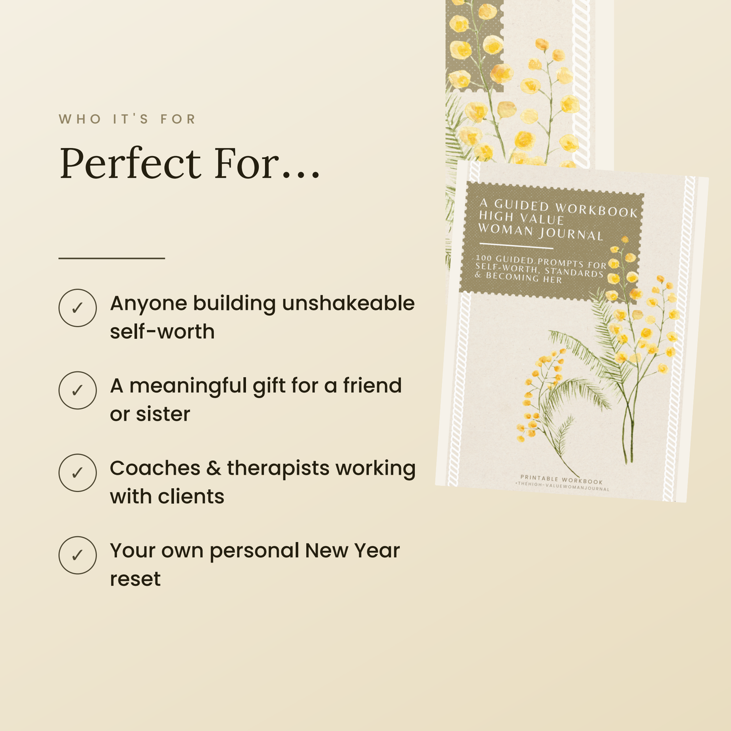 High Value Woman Journal — 100 Guided Self-Worth Prompts (Printable + Fillable PDF)