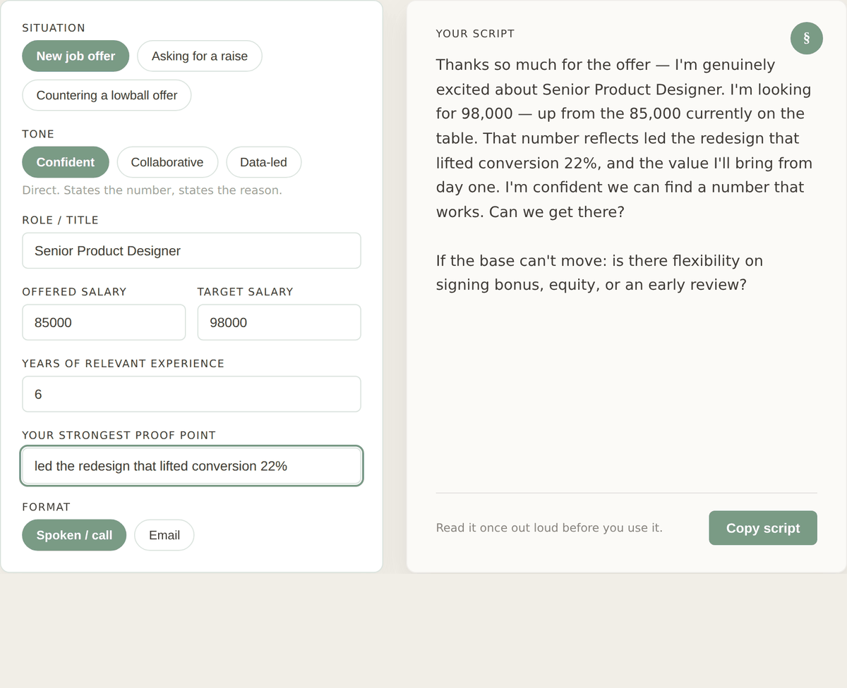 Salary Negotiation Script Generator | Get Paid More
